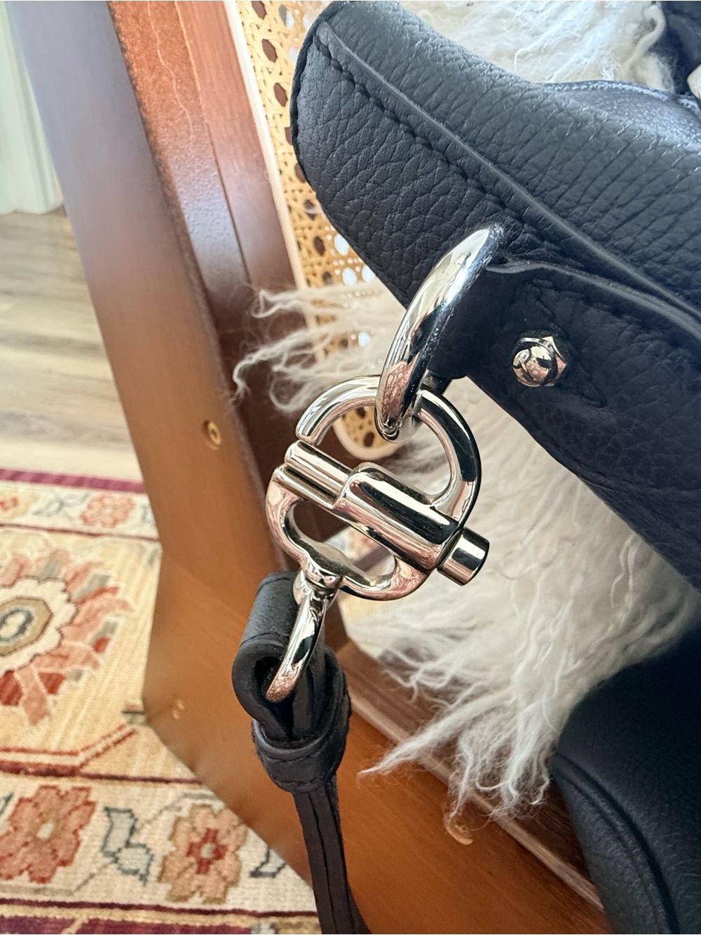 Never used - Mark Cross Black Tumbled (Pebbled) Leather Bag with Shoulder Strap - Picture 7 of 7